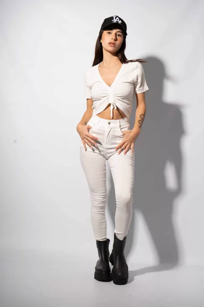 Q060 - Pantalon Bengalina Chupin T.Alto Bols. Jeans