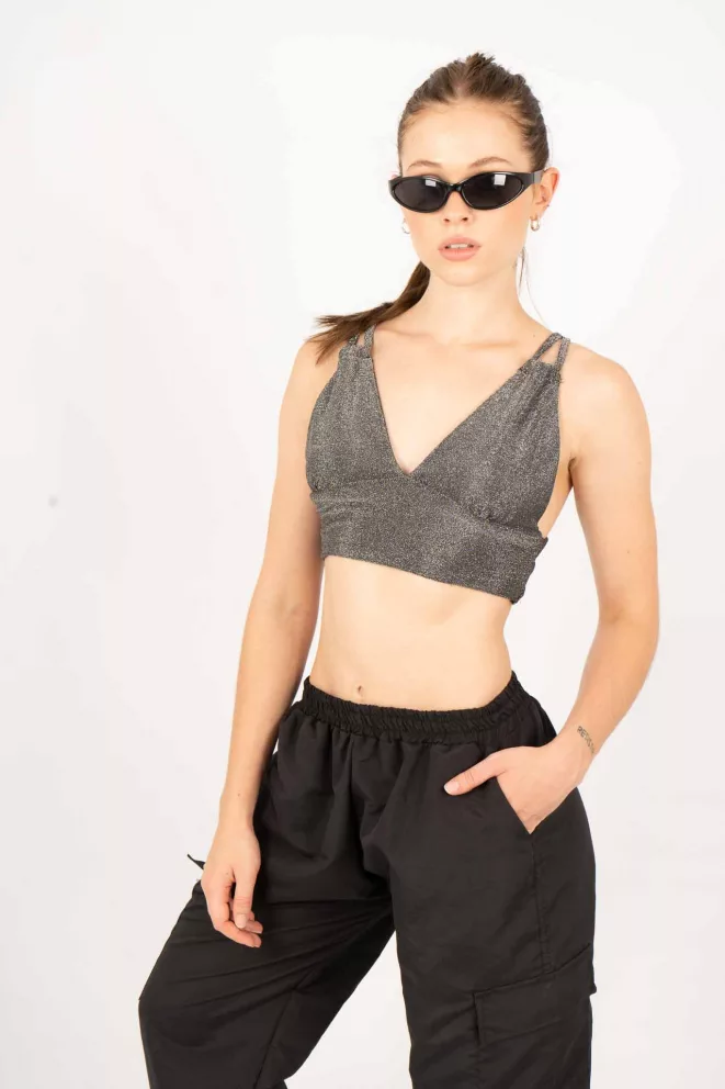 T541 - Top Chloe Con Doble Tira Bretel Y Espalda Baja Lurex