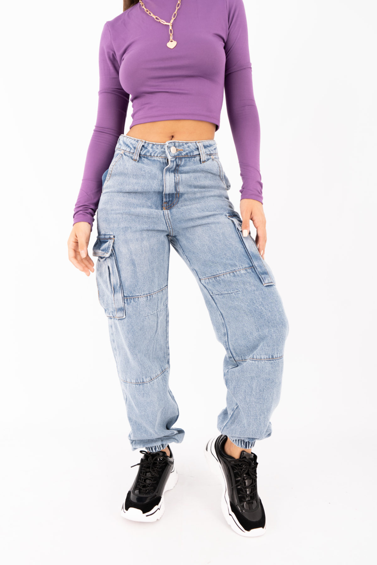 SD031 - Jogger Cargo Azul Con Elastico Denim