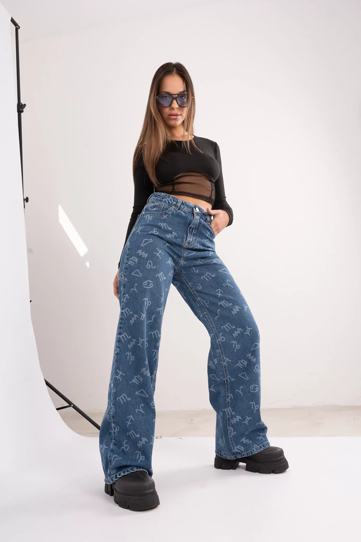 SD308 - Wide Leg Denim Azul Signos Zodiacos