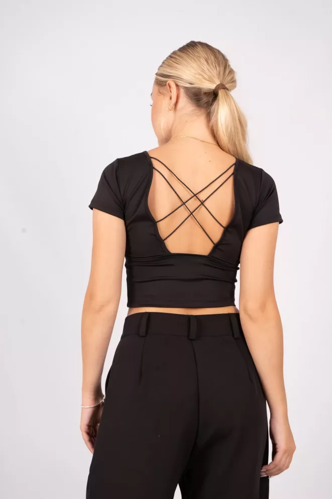 T648 - Top Kelly Manga Corta Espalda Cordon Elastico Cruzados Tricot