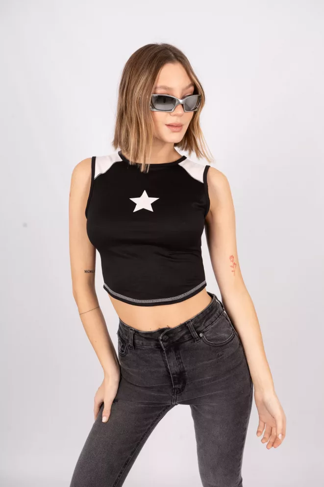 T586 - Remera Estrella Con Mangas Combinadas Modal Soft