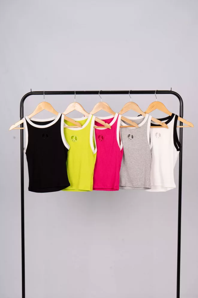 Alternative view of T599A - Musculosa Peace Bordado Calado Combinado Morley Finito