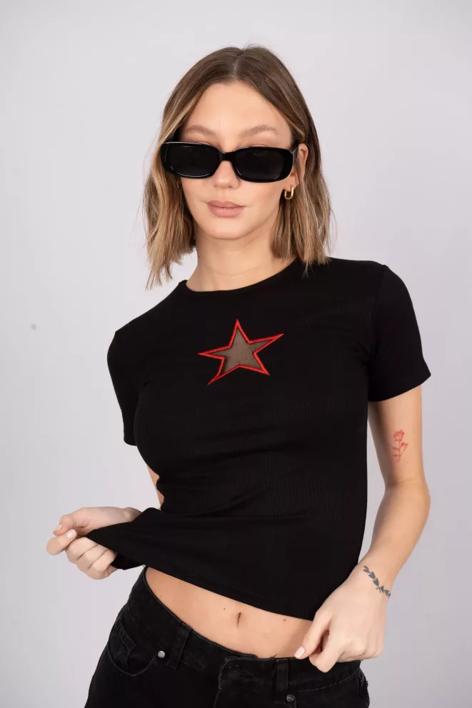 R176 - Remera Star Bordada Con Tul Delantero Morley Finito