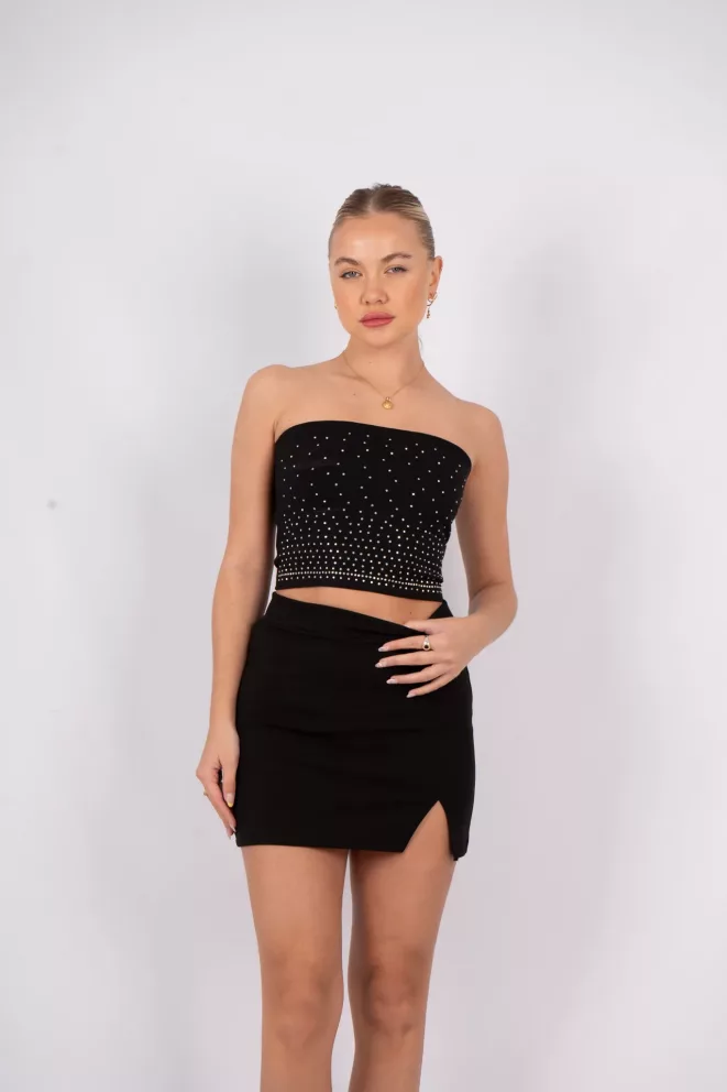 Alternative view of T646 - Top Strapless Shiny Hot Fix Scuba Crepe