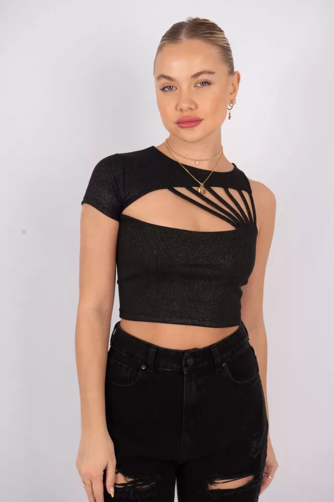 T637 - Top Evelyn Manga Corta Con Tiritas Morley Foil