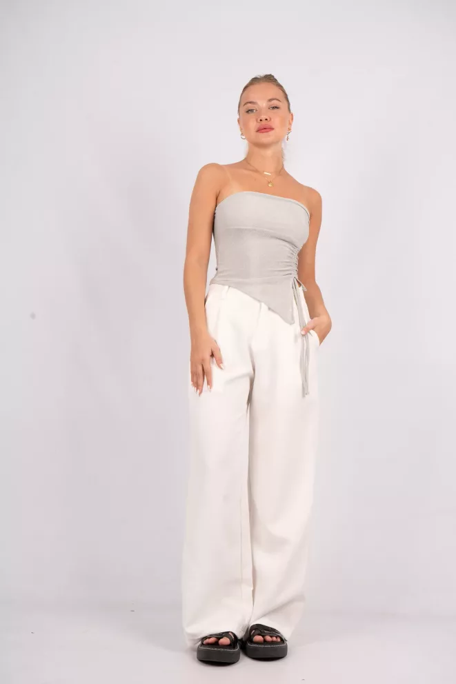 Alternative view of T602 - Top Silver Strapless Con Frunce Asimetrico Lurex