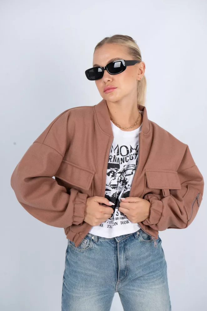 C111 - Saco Bomber Lin Con Cierre Paño