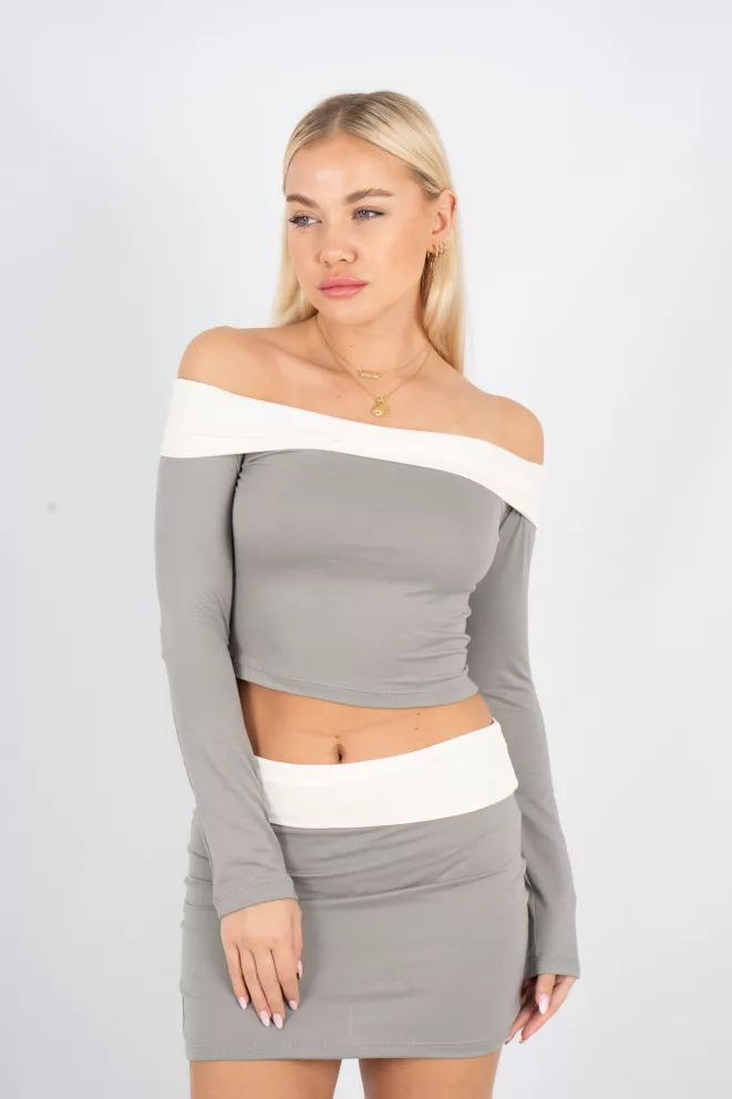 T717 - Top Emilse Hombros Descubiertos Combinado Doble Modal Soft