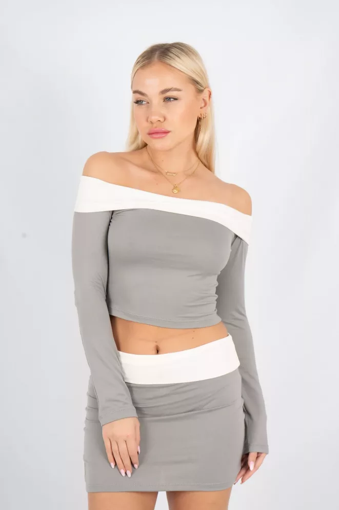 T717 - Top Emilse Hombros Descubiertos Combinado Doble Modal Soft