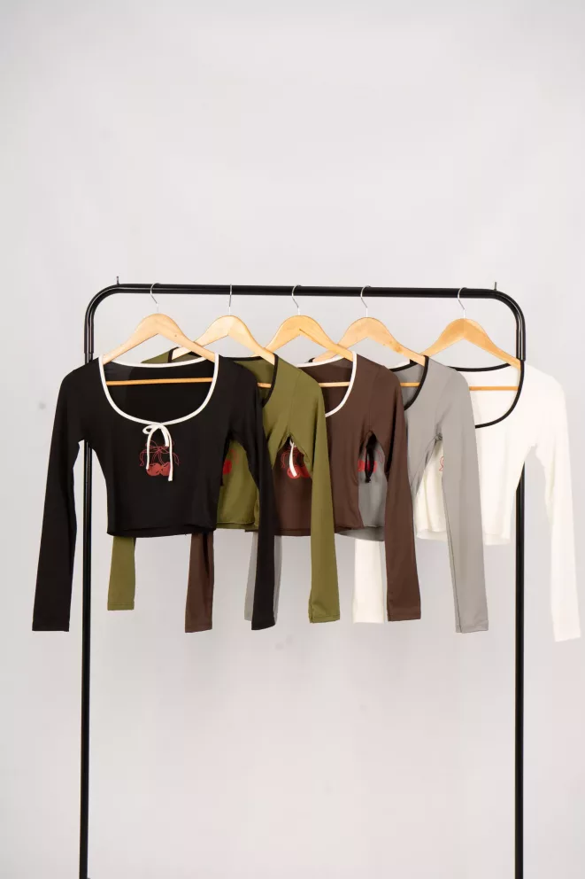 Alternative view of T712 - Camiseta Cherry Bun Combinado Manga Larga Modal Soft