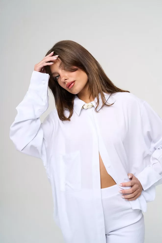 C114 - Camisa Araceli Oversize Manga Larga Poplin Liso
