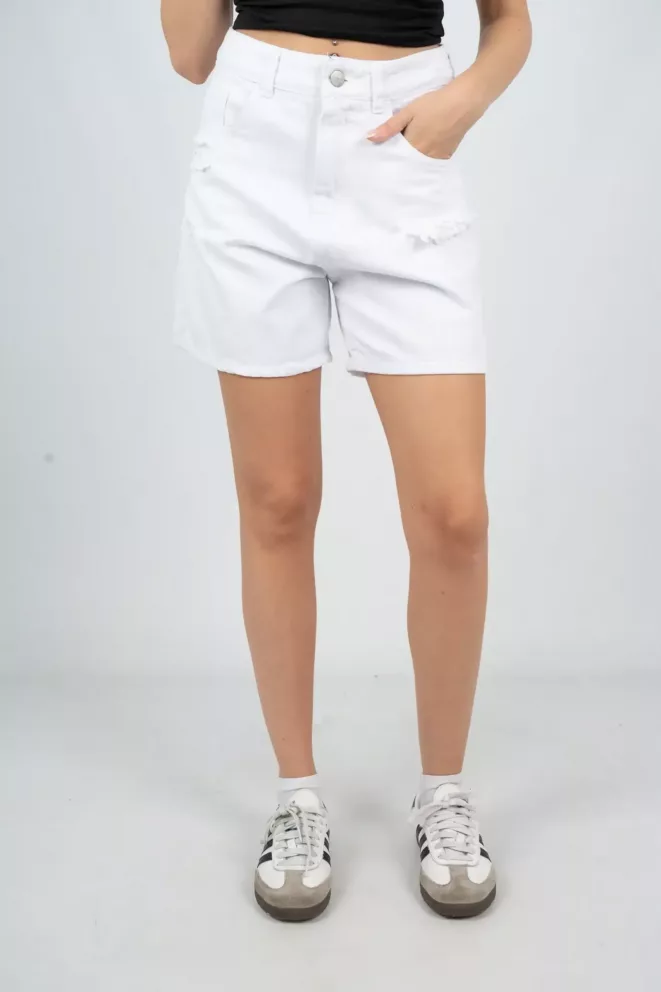 SD377 - Bermuda Denim Blanco Rígido con Roturas (Maena)