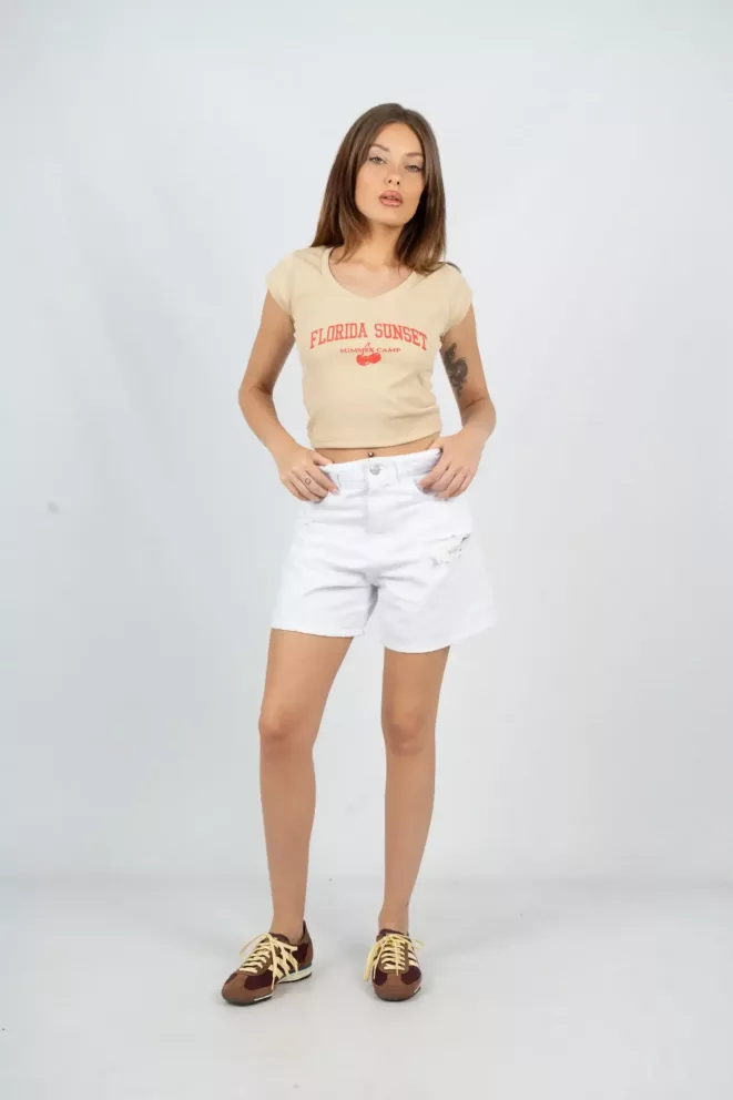 Alternative view of SD377 - Bermuda Denim Blanco Rígido con Roturas (Maena)