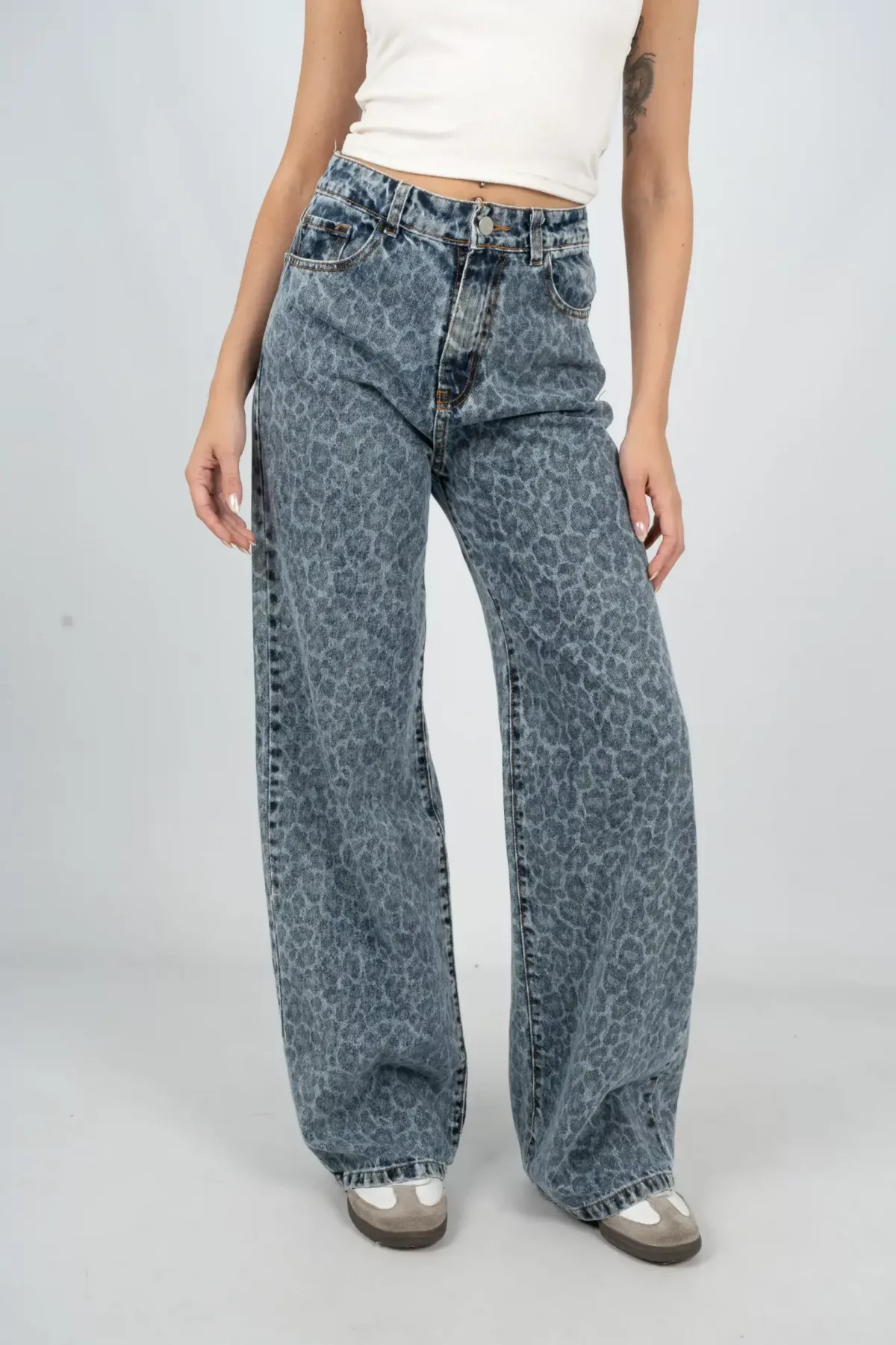 SD375 - Wide Leg Denim Rígido Print Azul (Praga)