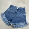 SD386 - Short Denim Azul Rígido Desflecado Con Dos Roturas (Katherine)