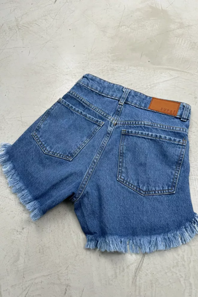 Alternative view of SD386 - Short Denim Azul Rígido Desflecado Con Dos Roturas (Katherine)
