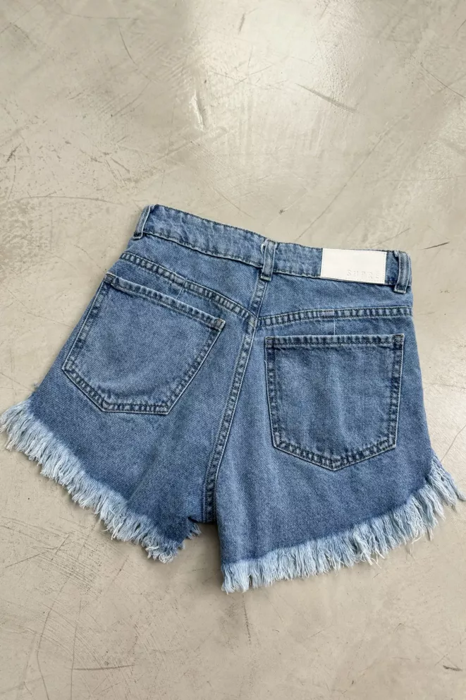 Alternative view of SD389 - Short Denim Desflecado Roturas con Bigotes Rígido (Alene)