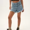 SD384 - Short Denim Azul Rígido Desflecado Con Muchas Roturas (Bonnie)
