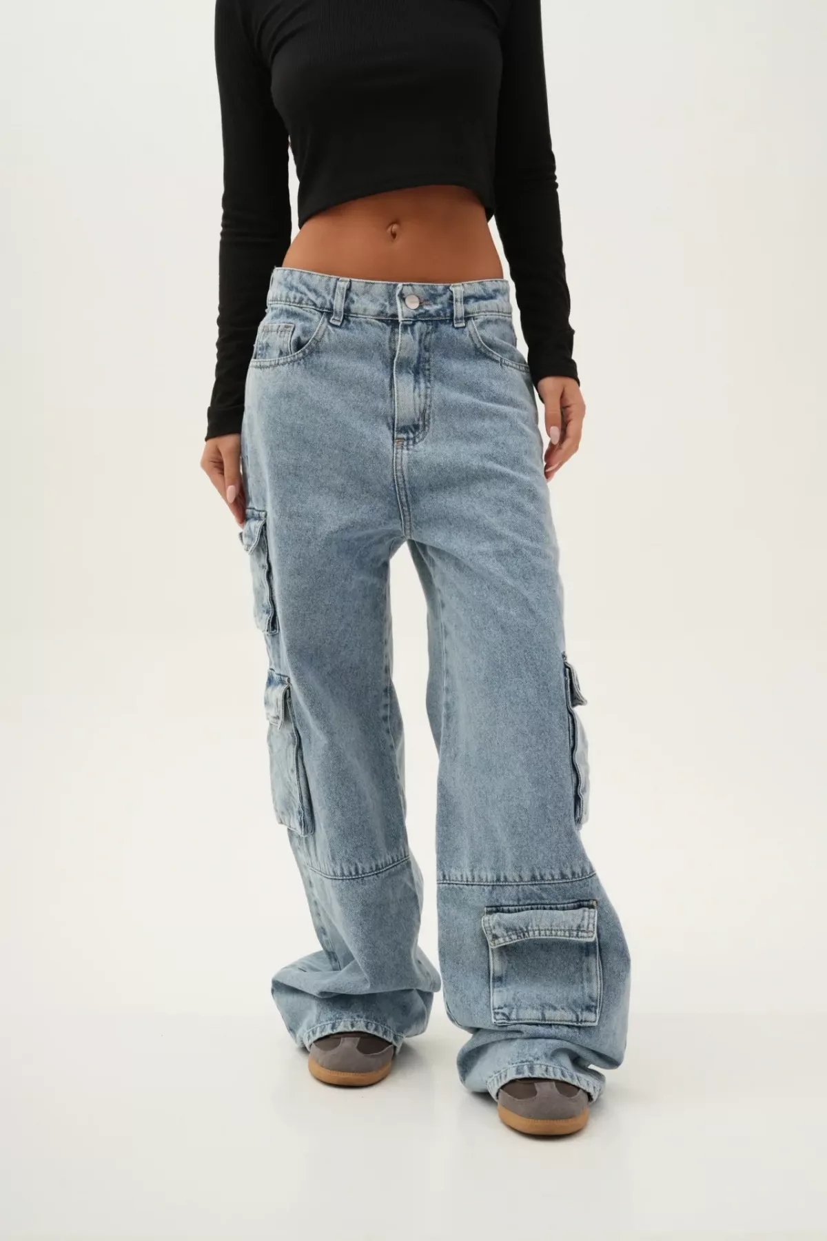 SD379 - Cargo Denim 4 Bolsillos Asimetrico Azul Rigido (Hera)