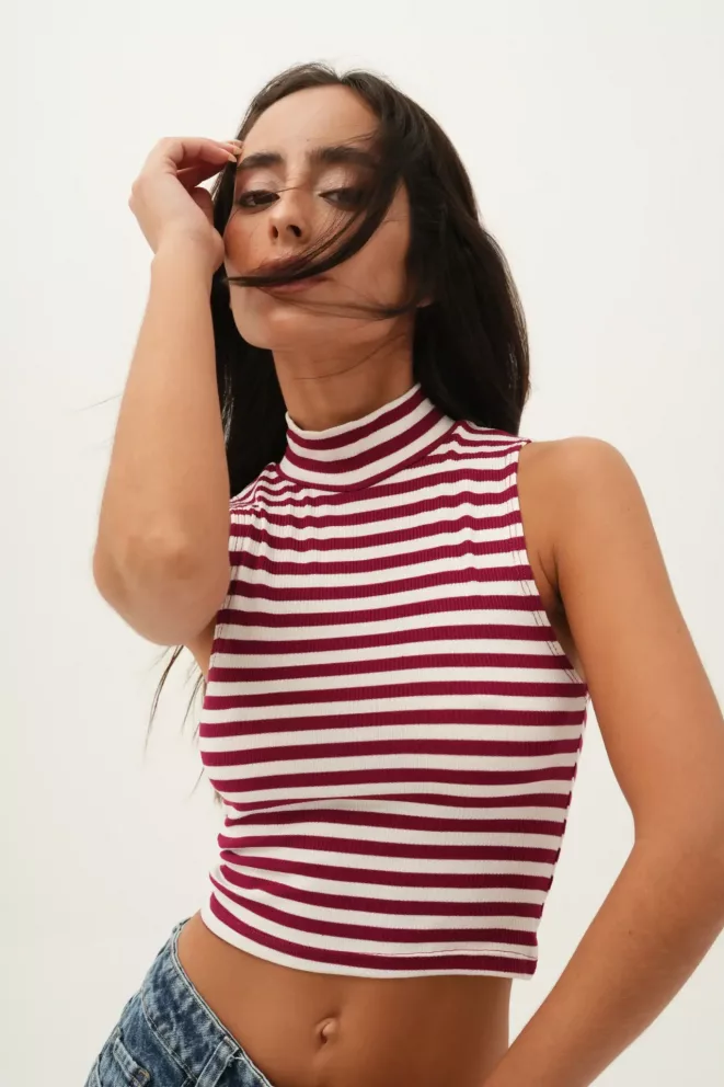 T544G - Top Buffy Cuello Alto Morley Rayado