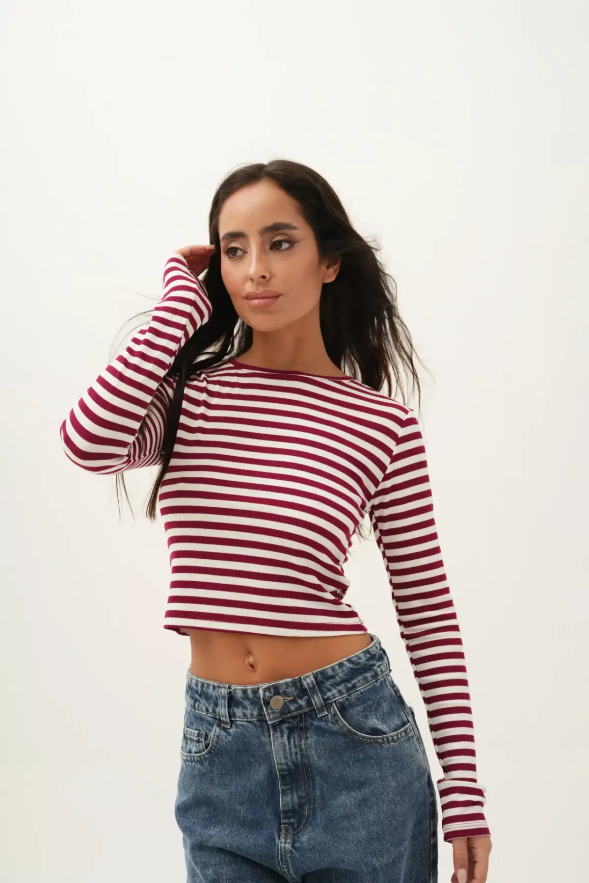 T564G - Camiseta Basica Cuello Redondo Manga Larga Morley Rayado
