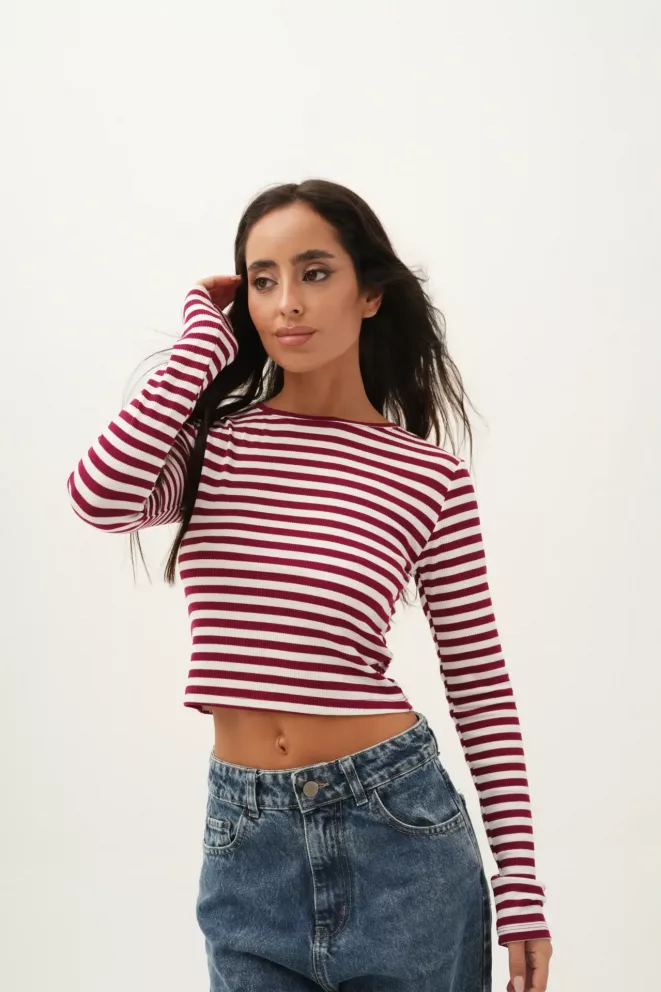 T564G - Camiseta Basica Cuello Redondo Manga Larga Morley Rayado