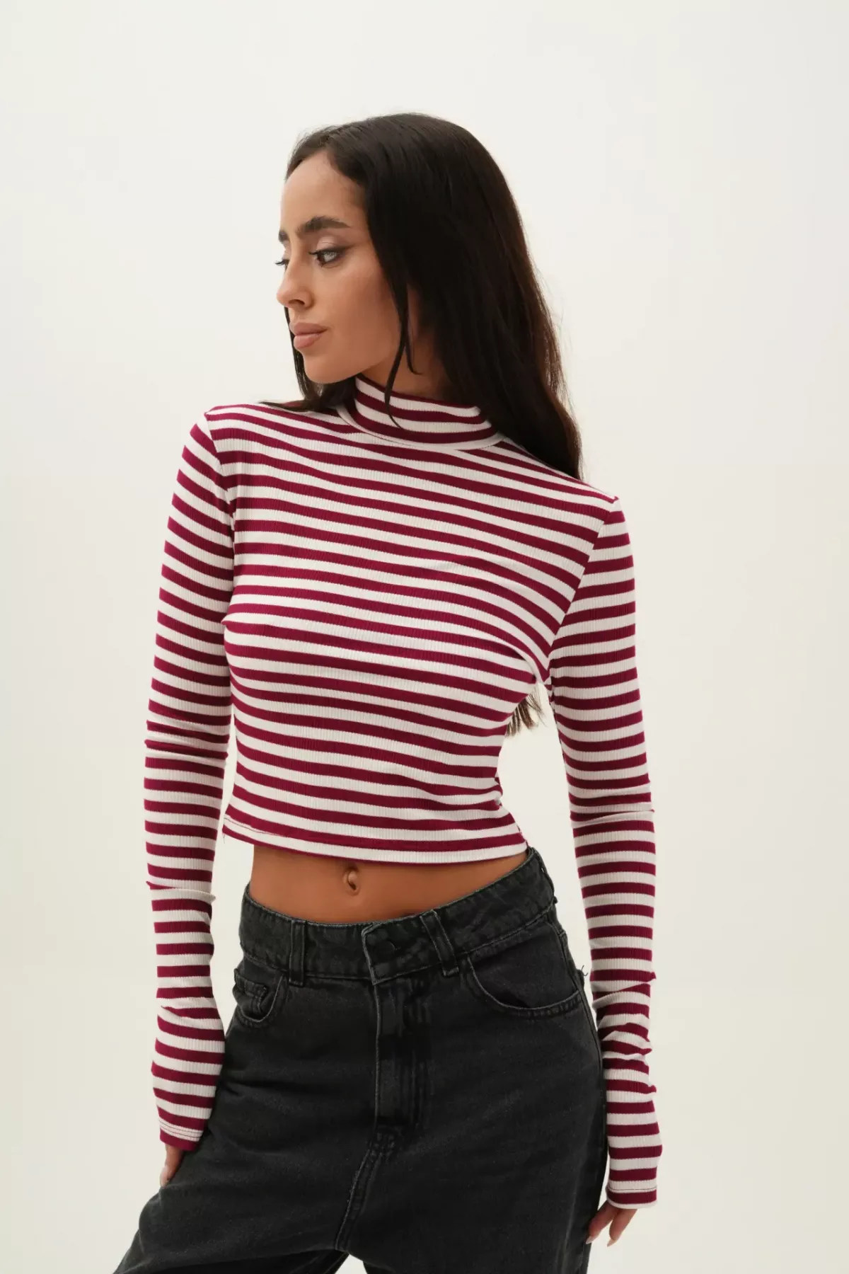 R033J - Polera Moca Manga Larga Morley Rayado