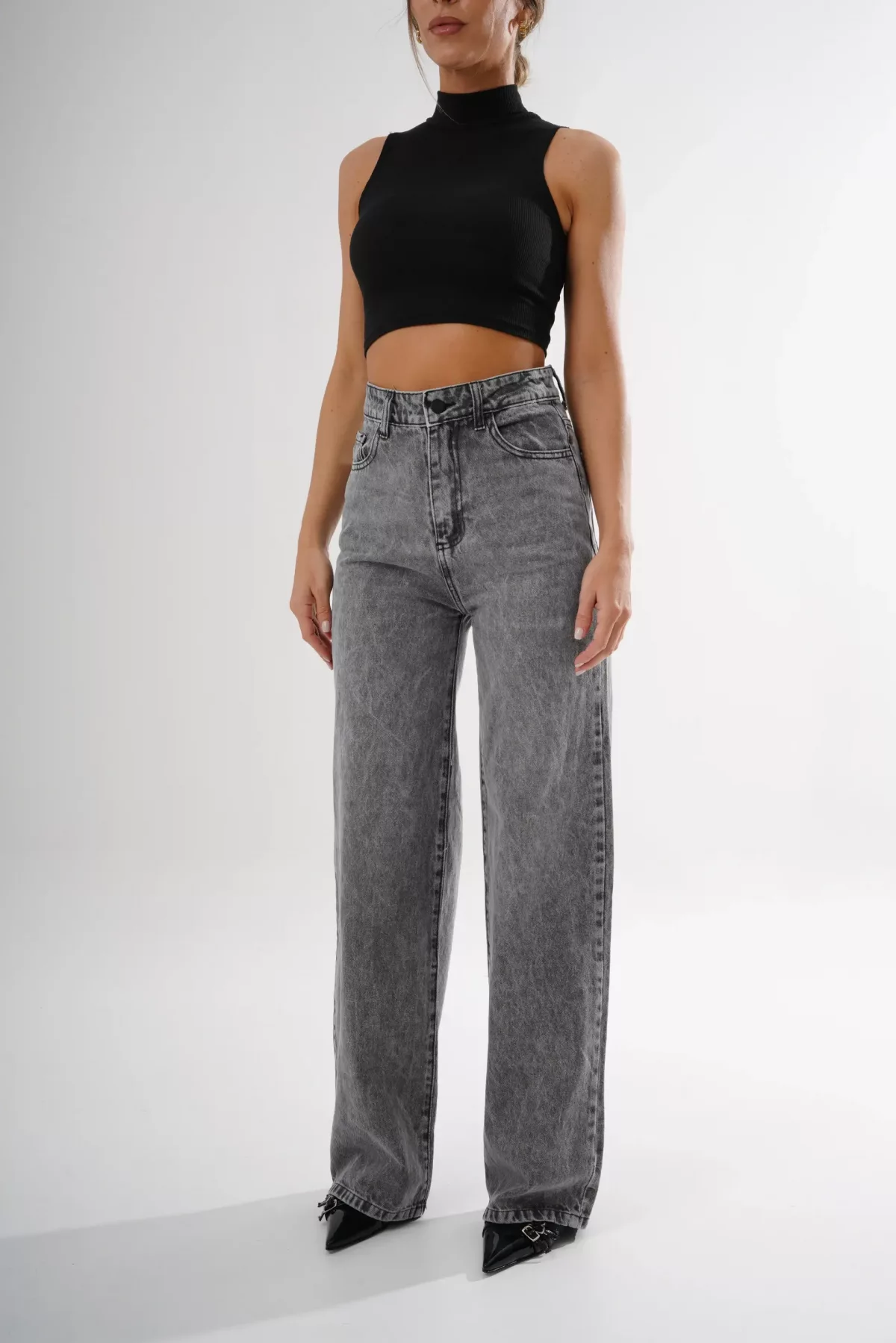 SD396 - Wide Leg Denim Gris Rígido (Lesly)