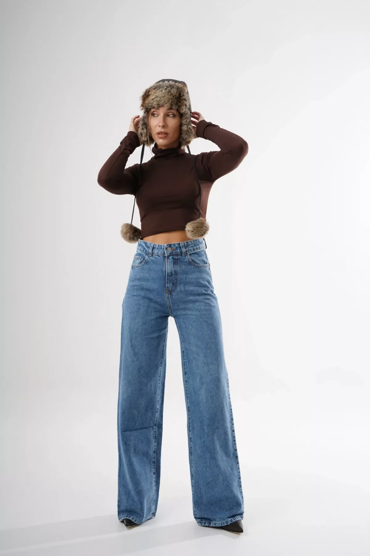 SD397 - Wide Leg Denim Celeste con Bigotes Rígido (Melia)