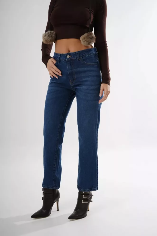 SD395 - Straight Cropped Denim Azul con Bigotes Rígido (Olimpia)