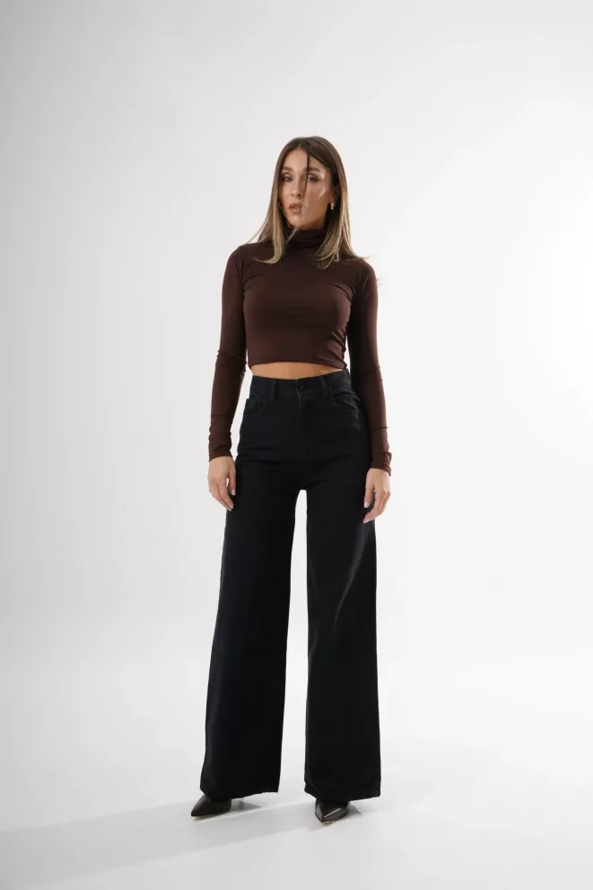 SD394 - Wide Leg Denim Negro Rígido (Panther)