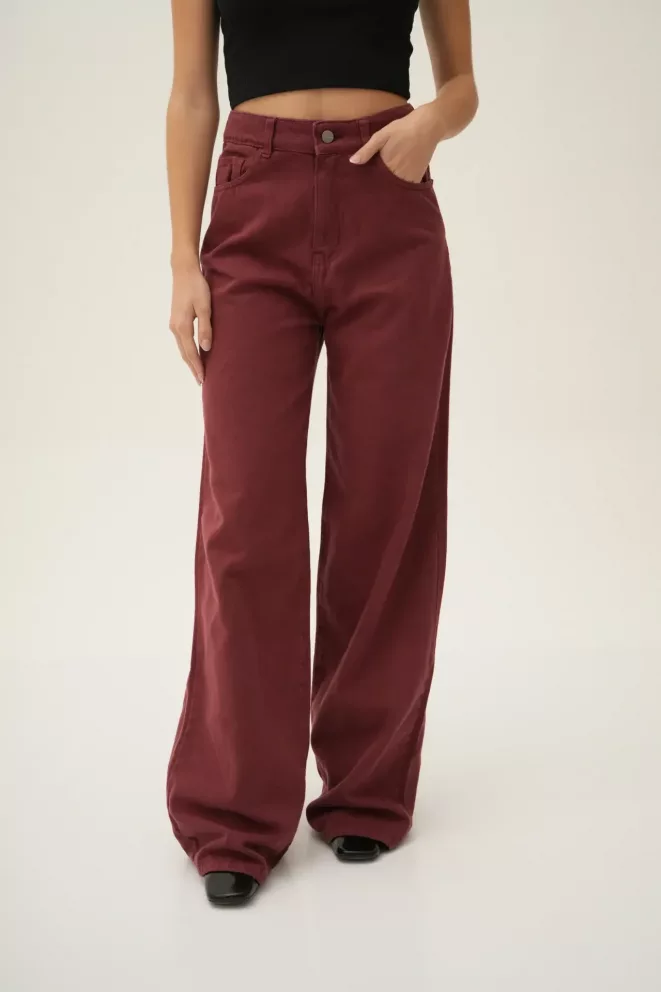 SD414 - Wide Leg Denim Bordo Rígido (Wine)
