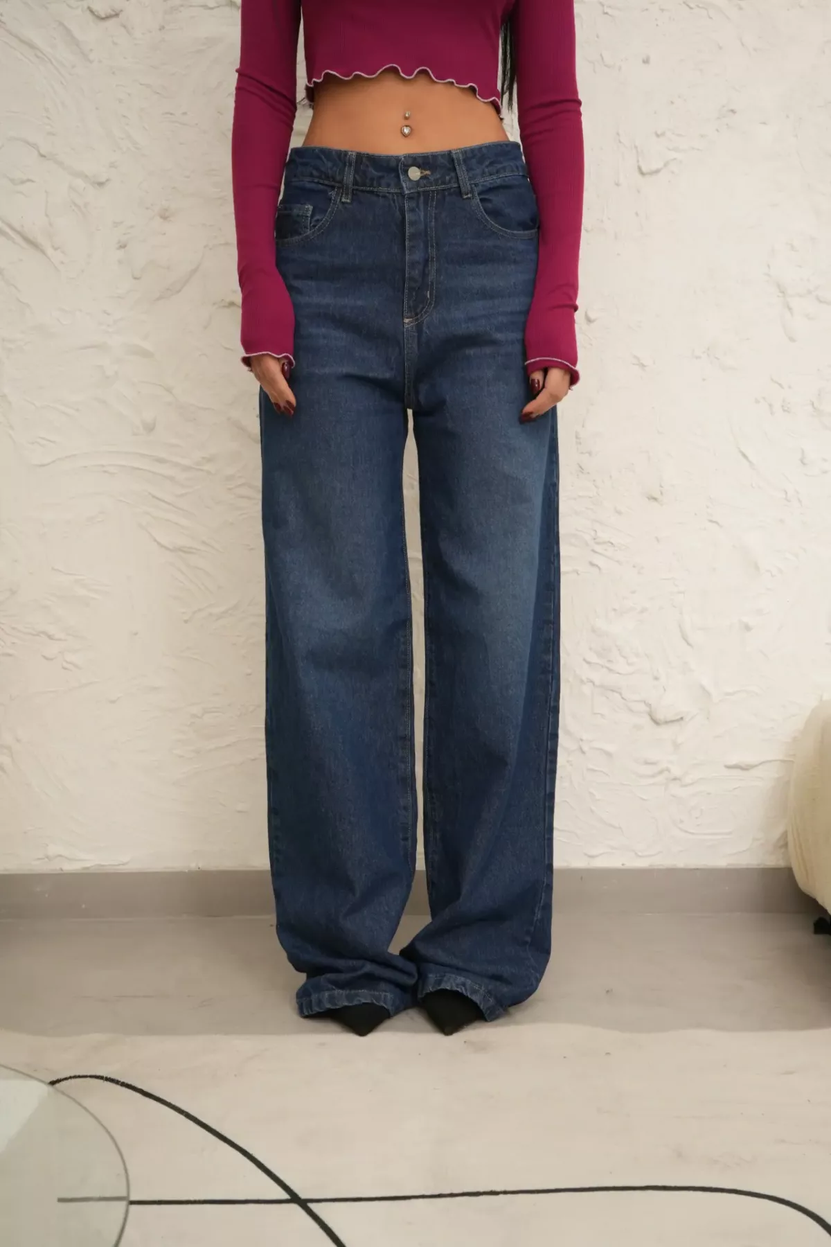 SD402 - Wide Leg Denim Azul Con Bigotes Rígido (Andy)
