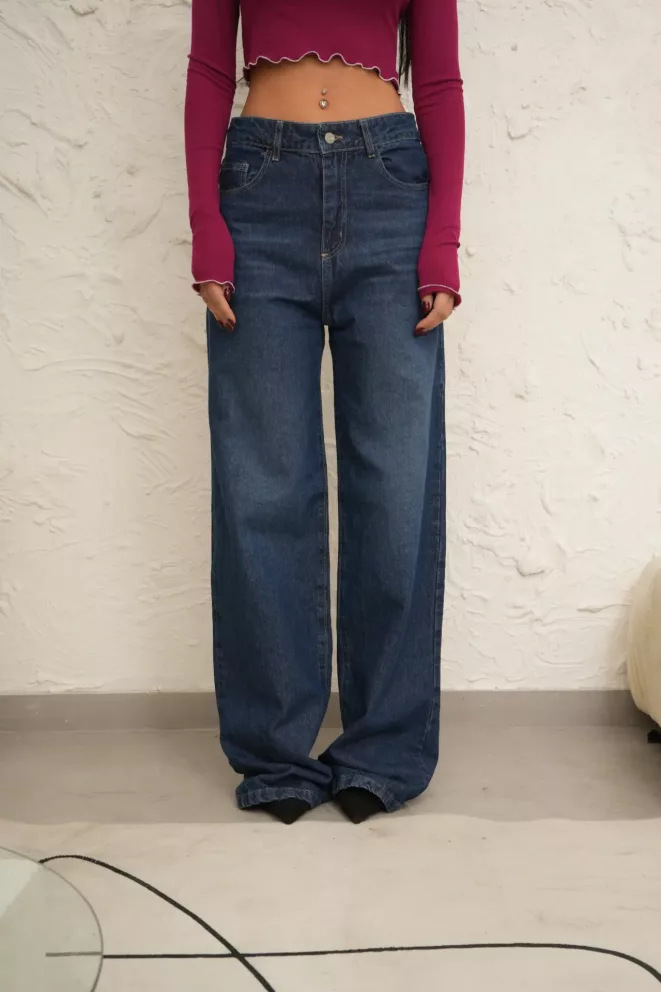 SD402 - Wide Leg Denim Azul Con Bigotes Rígido (Andy)