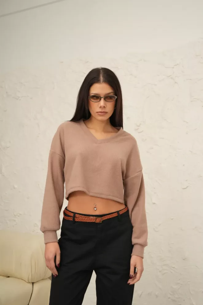B073C - Sweater Cuello V Casandra Ancho Waffle Lanilla