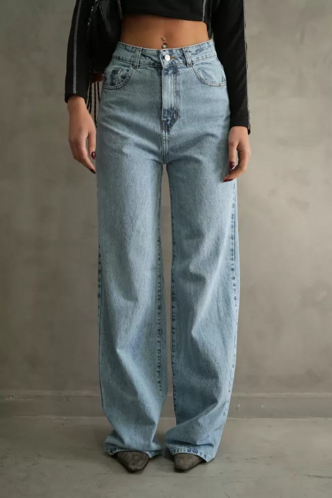 SD404 - Wide Leg Denim Celeste Rígido (Lennox)