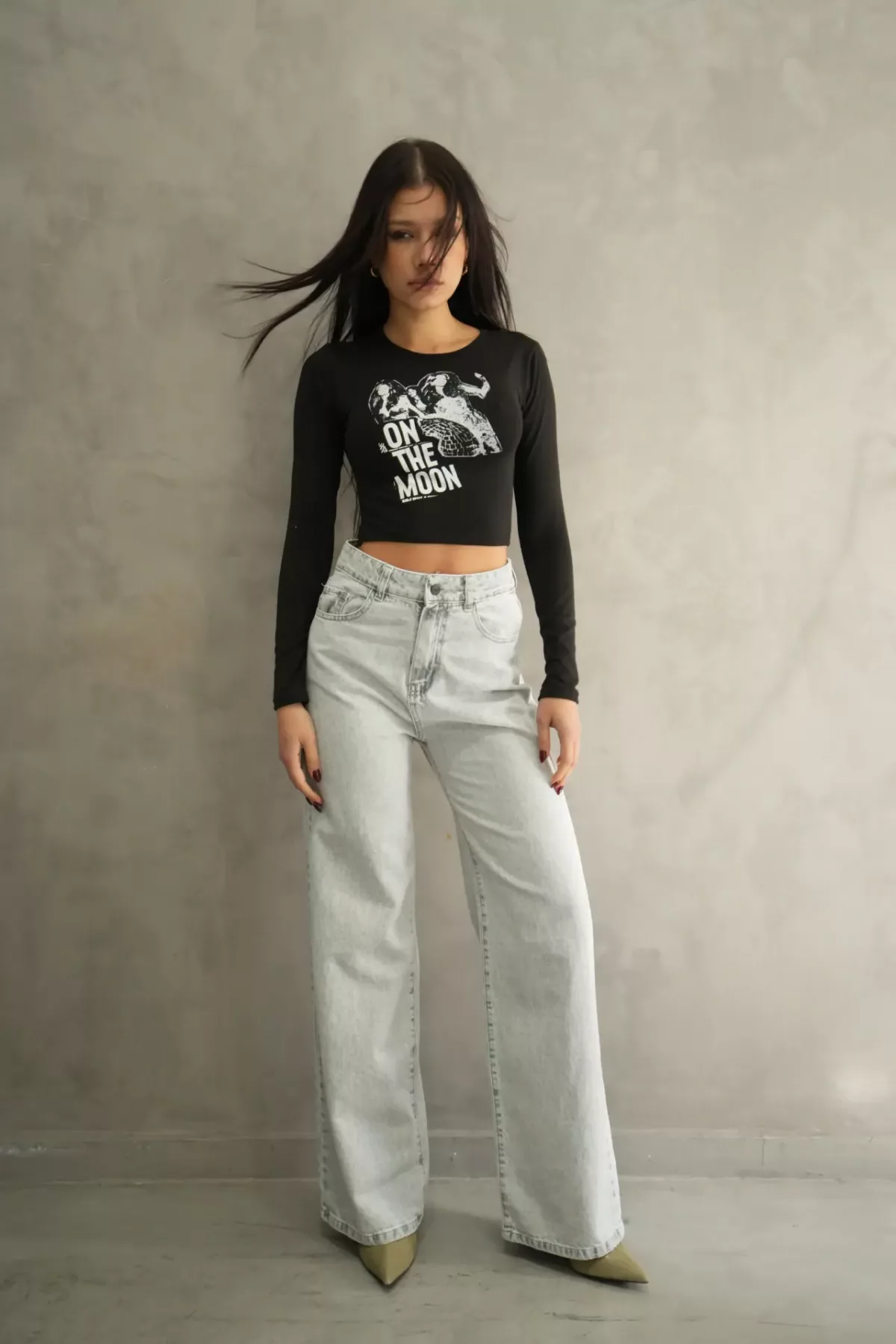 SD407 - Wide Leg Denim Gris Rígido (Gaga)