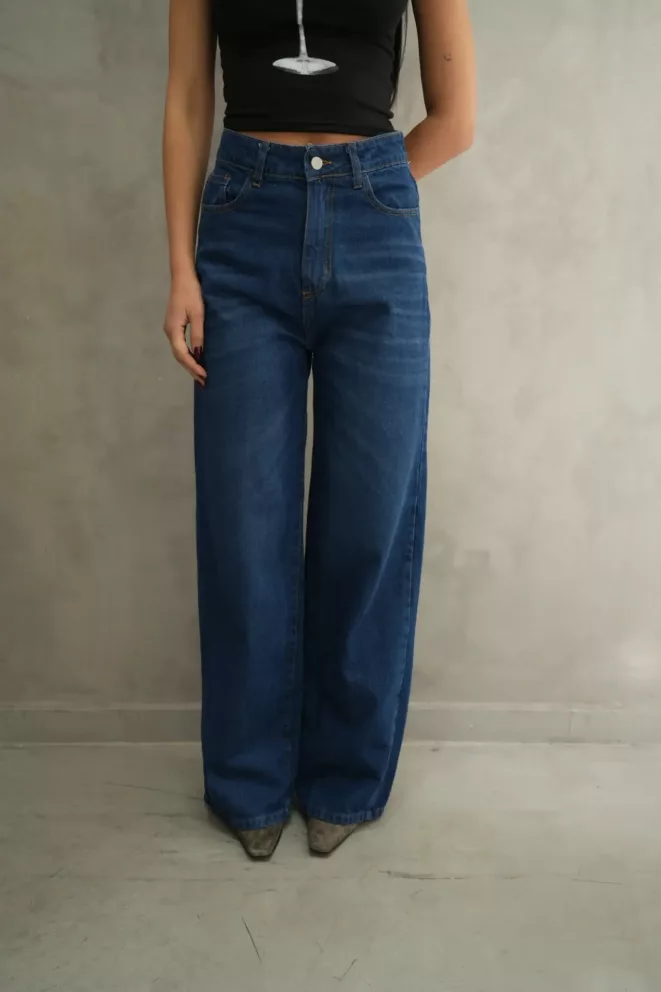 SD398 -  Wide Leg Denim Azul con Bigotes Rígido (Isadora)