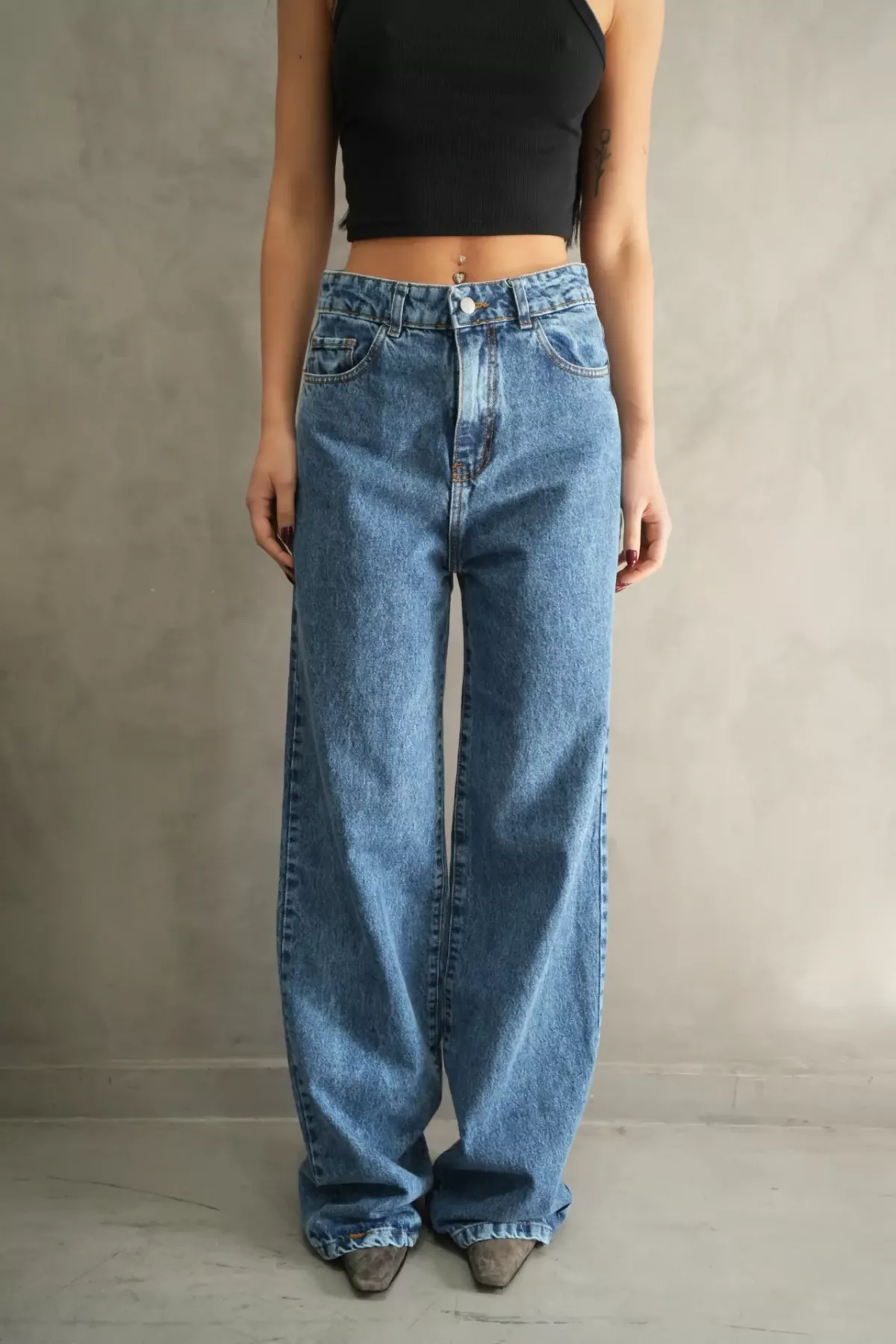SD403 - Wide Leg Denim Azul Rígido (Carrie)