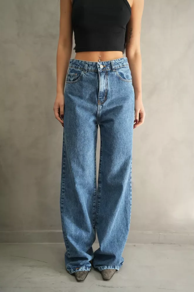 SD403 - Wide Leg Denim Azul Rígido (Carrie)
