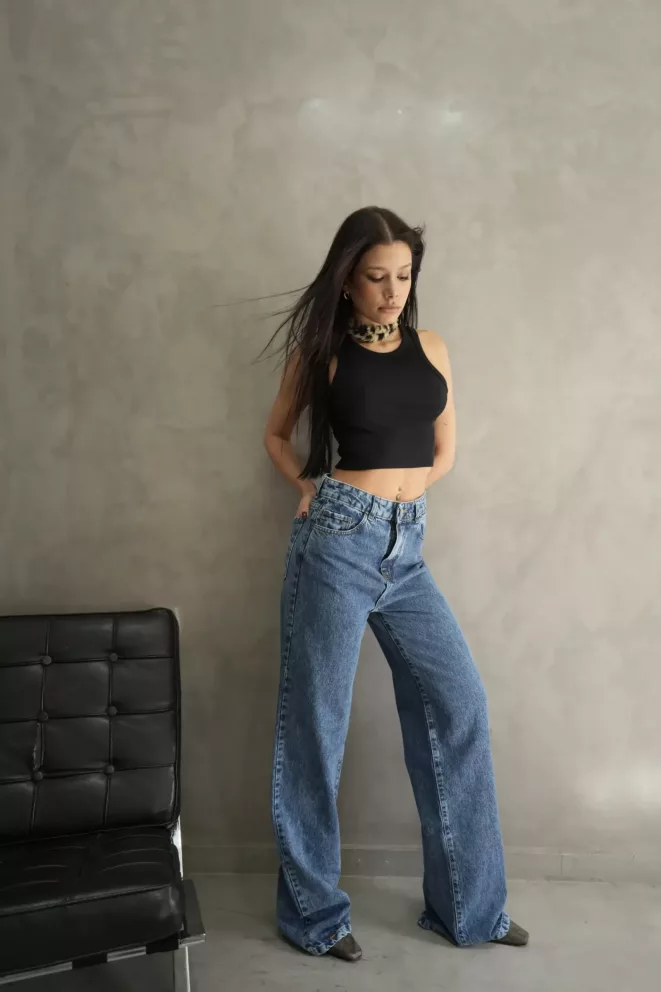 Alternative view of SD403 - Wide Leg Denim Azul Rígido (Carrie)