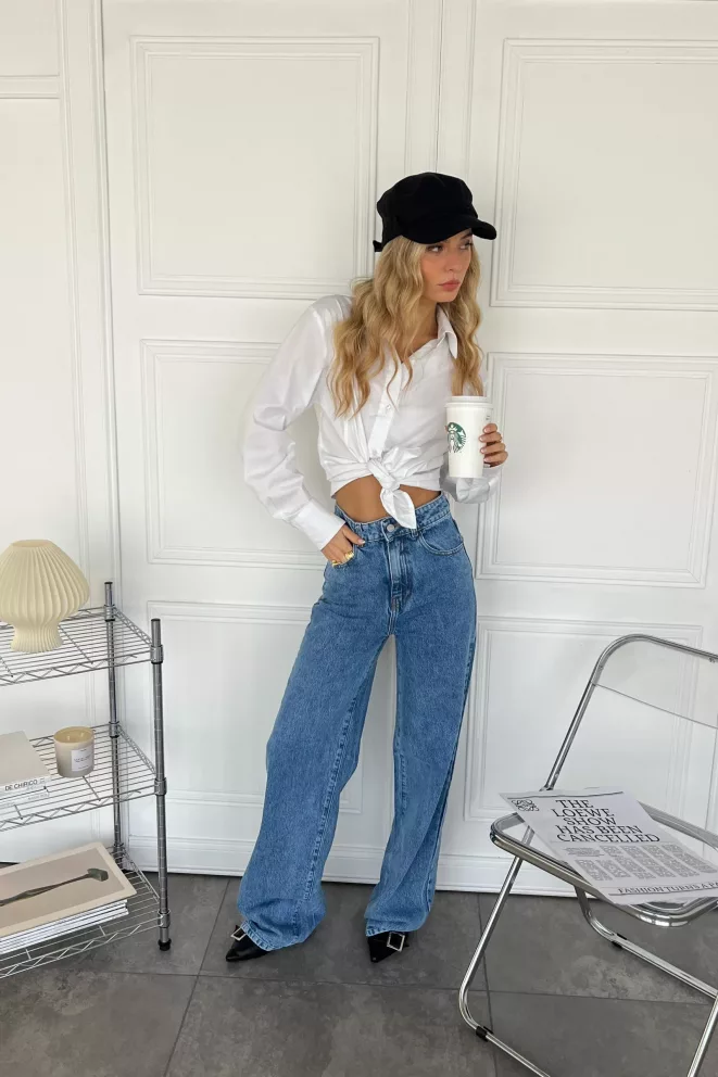 SD422 - Wide Leg Denim Azul Rígido (Annie)