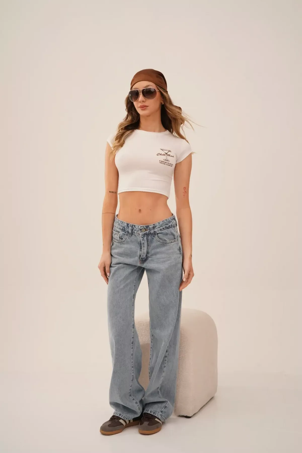 SD423 - Wide Leg Tiro Bajo Denim Celeste Rígido (Lali)