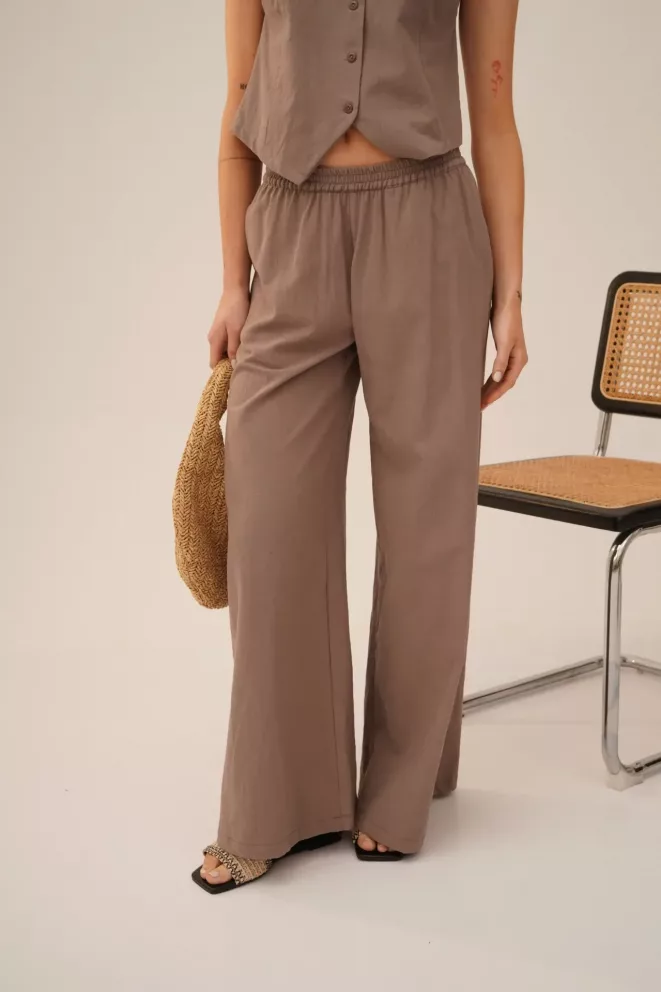 Q094 - Pantalon Wide Damasco Con Bolsillo Cotton