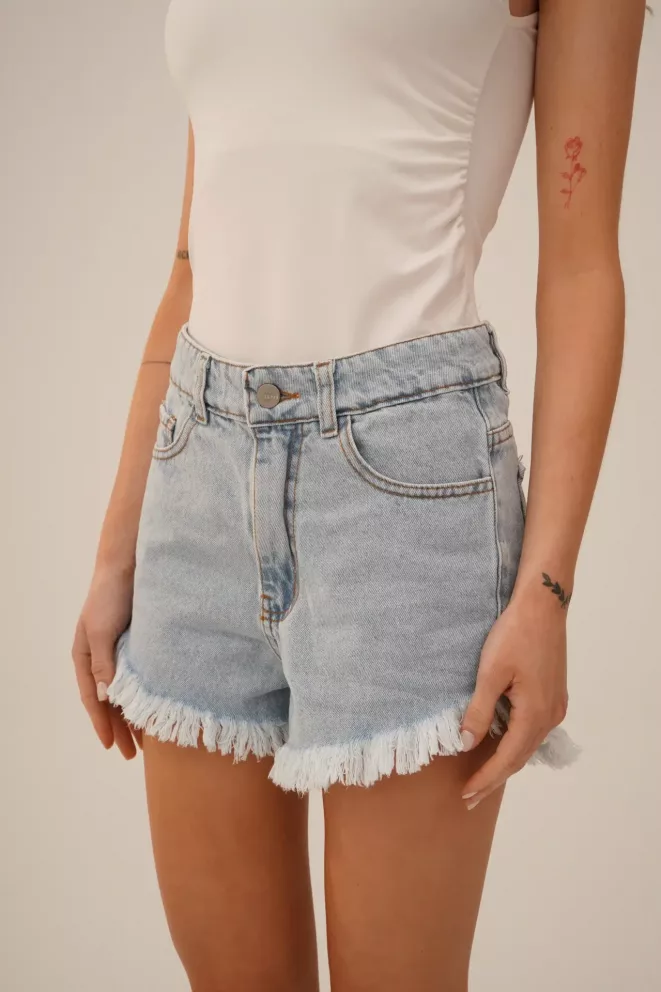 SD390 - Short Denim Desflecado Celeste Mas Clarito (Meryl)