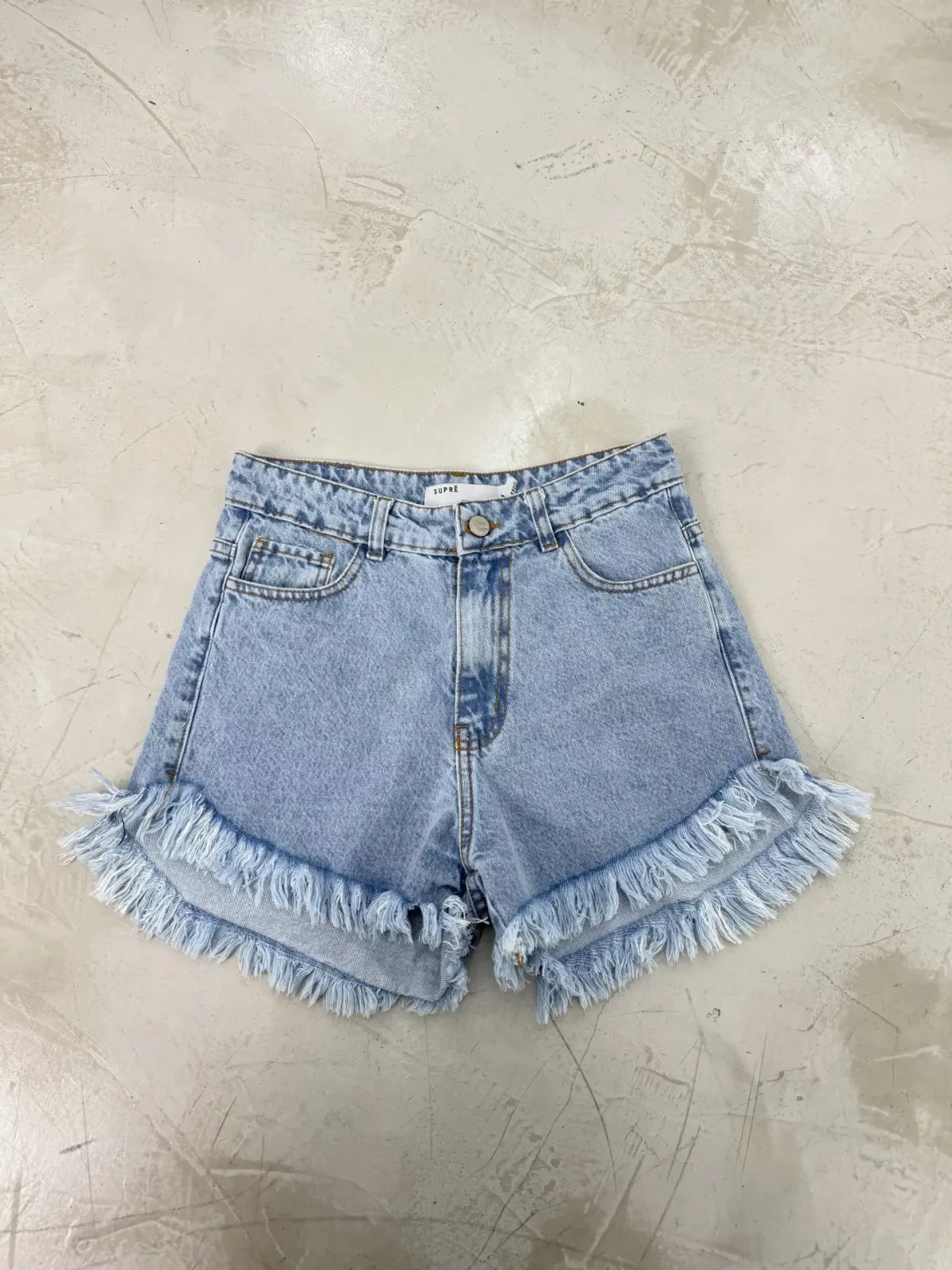 Sd391 - Short Denim Desflecado Celeste Rigido (Gummer)