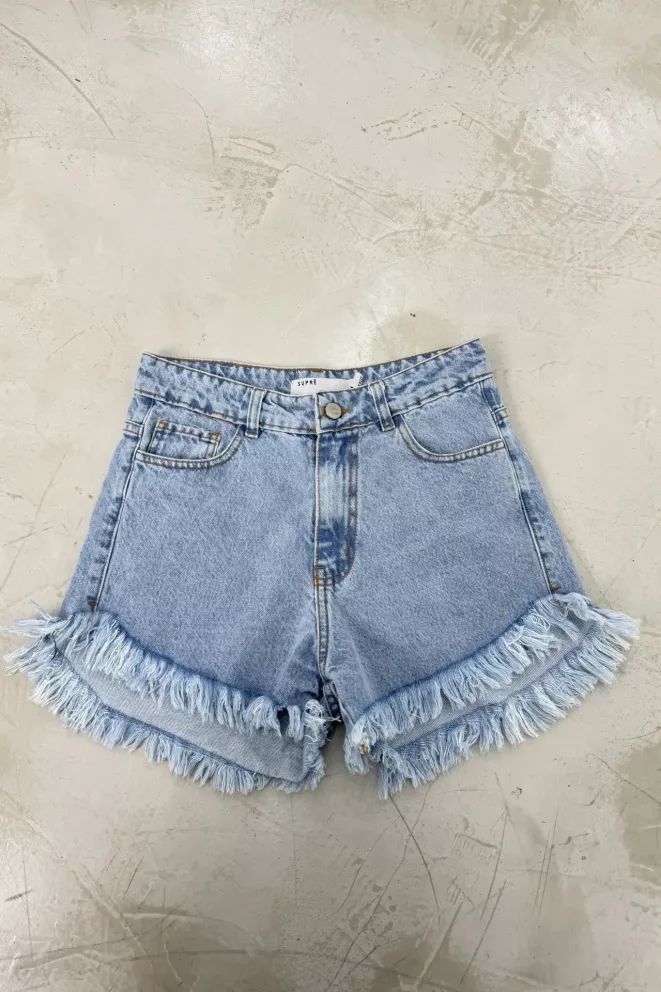 Sd391 - Short Denim Desflecado Celeste (Gummer)