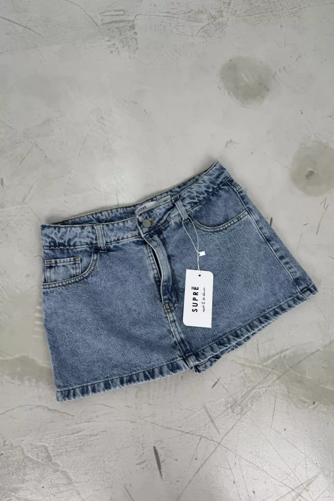 SD431 - Mini Skort Tiro Bajo Denim Celeste Rígido (Florencia)
