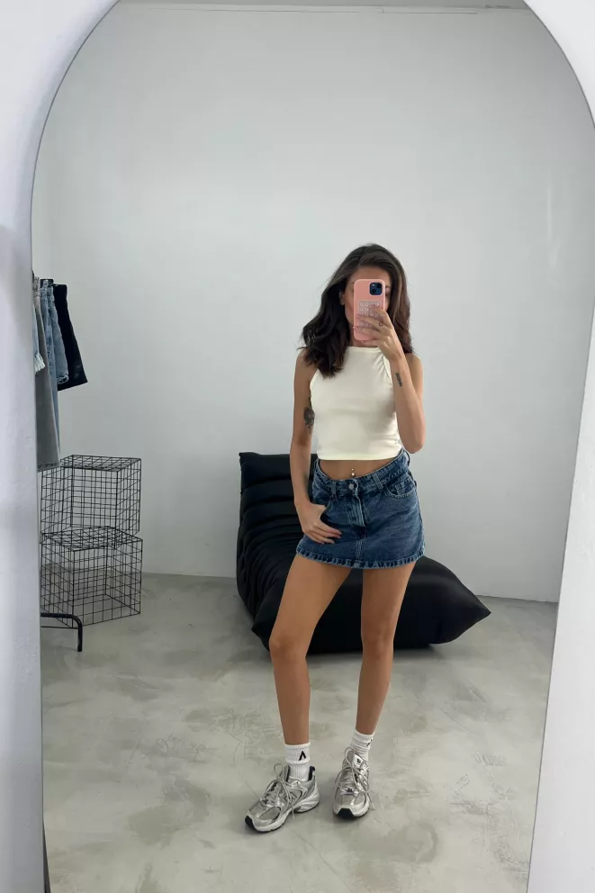 Alternative view of SD434 - Short Skort Denim Azul Rígido (Beatriz)